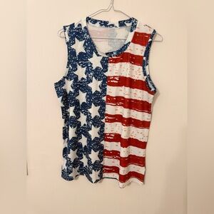 Patriotic Sleeveless Top with Stars and Stripes